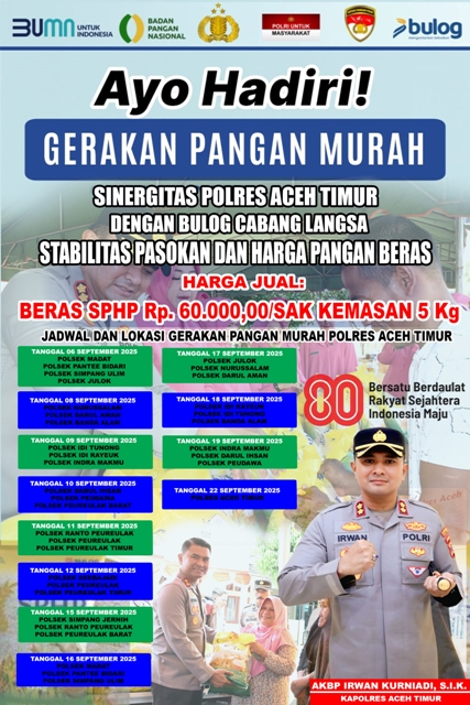 Polri untuk Masyarakat, Polres Aceh Timur Kembali Salurkan 60 Ton Beras SPHP Melalui Gerakan Pangan Murah