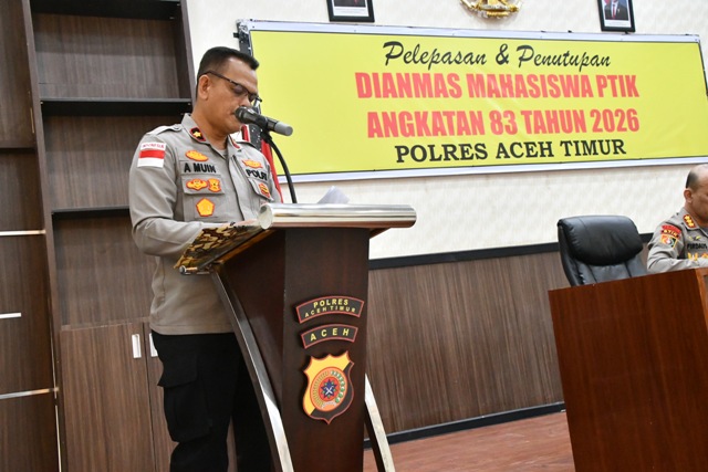 Wakapolres Aceh Timur Menutup Pengabdian Masyarakat Mahasiswa STIK Lemdiklat Polri Angkatan 83 WPS Tahun 2026