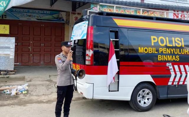 Dengan Mobil Penling, Satbinmas Polres Aceh Timur Imbau Warga Jaga Kamtibmas di Bulan Ramadhan 1447 H