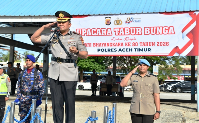 Mengenang Pahlawan, Polres Aceh Timur Maknai Hari Bhayangkara Ke-80 dengan Tabur Bunga